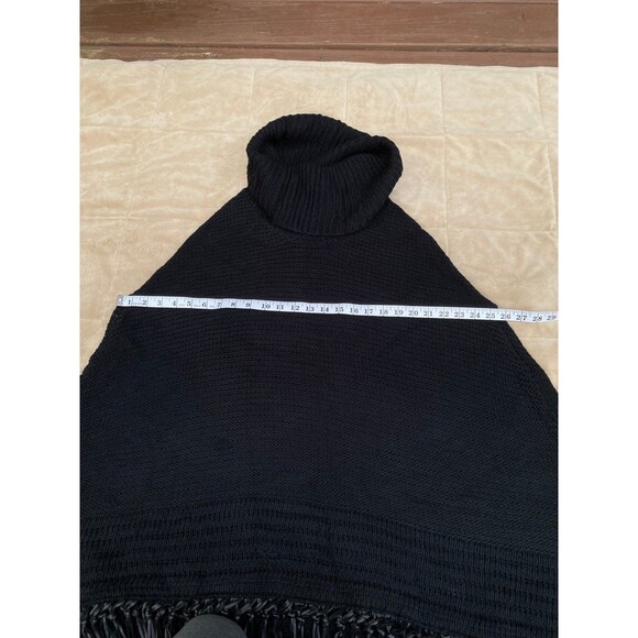 Ashley Stewart Black Faux Leather Trim Fringe Hem Knit Turtleneck Tunic/Poncho - Picture 7 of 12